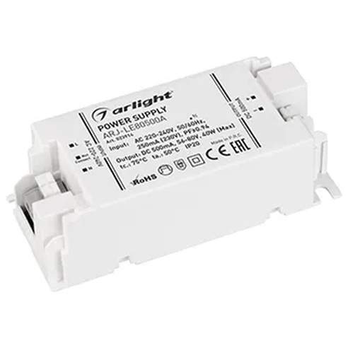 Блок питания ARJ-LE80500A (40W, 500mA, PFC) (Arlight, IP20 Пластик, 3 года)