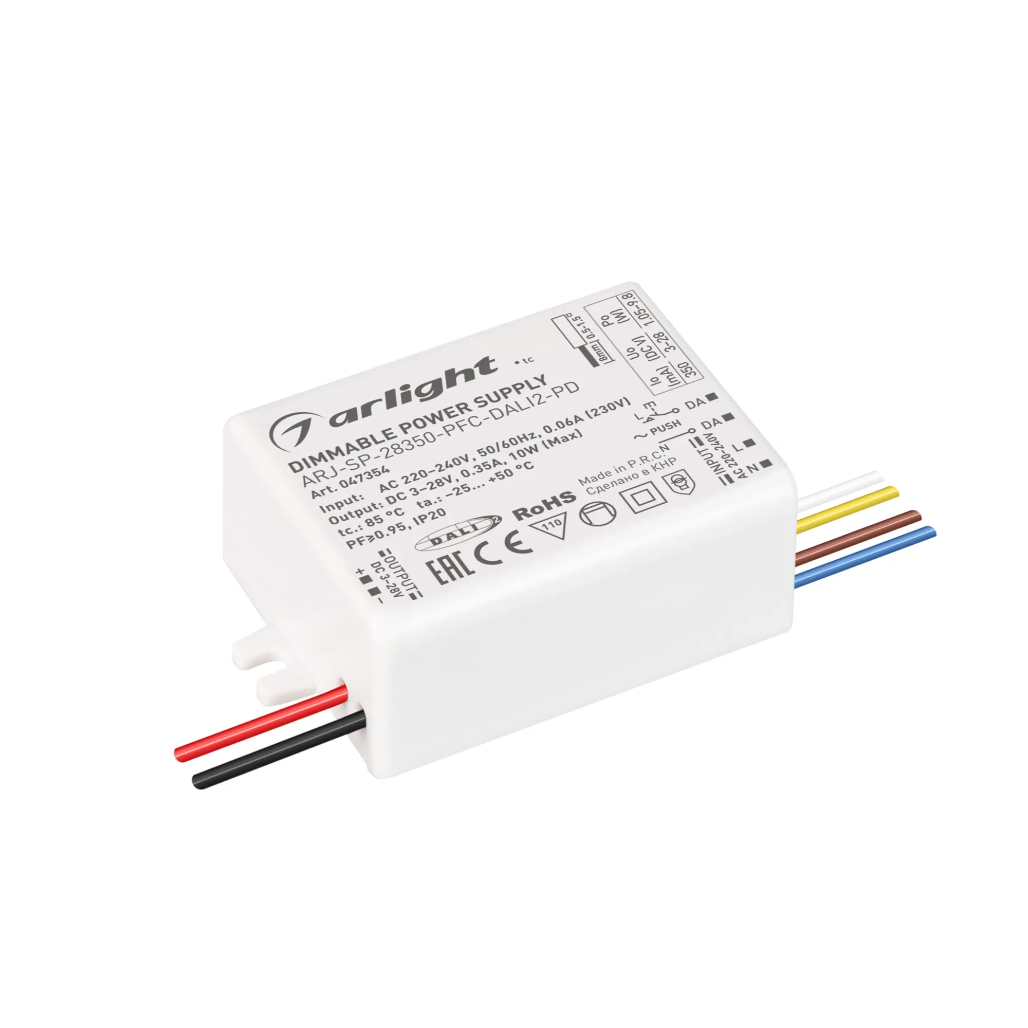 Блок питания ARJ-SP-28350-PFC-DALI2-PD (10W, 3-28V, 350mA) (Arlight, IP20 Пластик, 5 лет) - изображение товара
