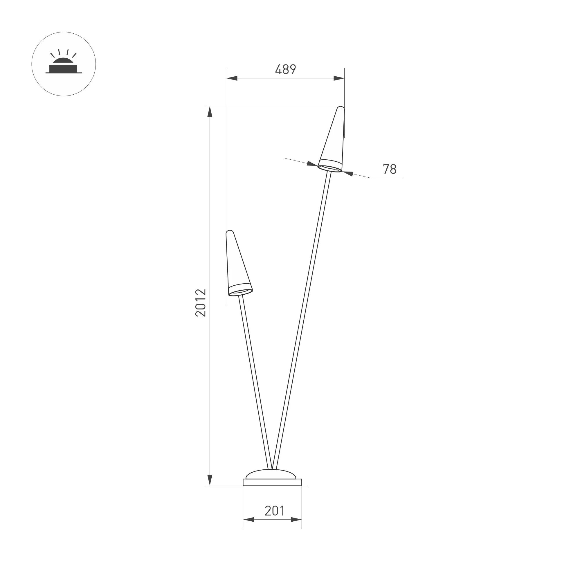 Светильник LGD-CONO-BOLL-H2000-2x7W Warm3000 (DG, 36 deg, 230V) (Arlight, IP65 Металл, 3 года)