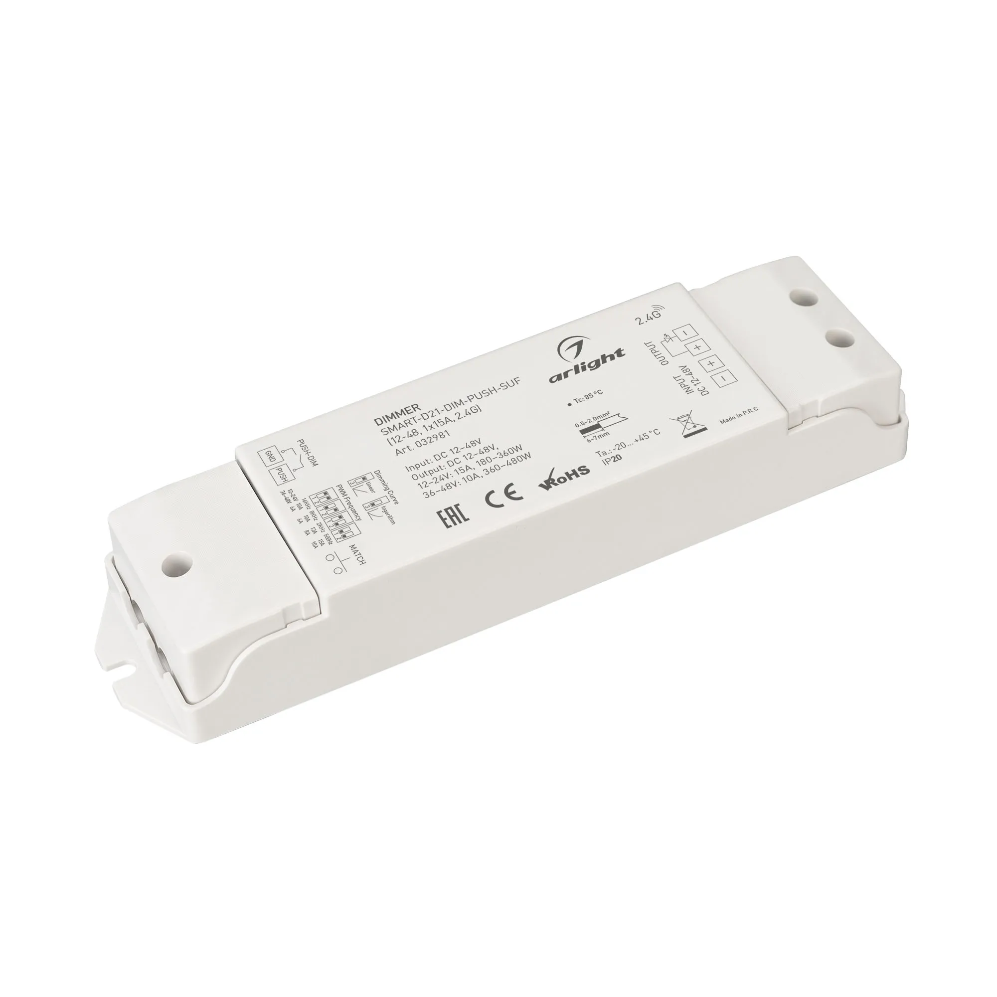 Диммер SMART-D21-DIM-PUSH-SUF (12-48, 1x15A, 2.4G) (Arlight, IP20 Пластик, 5 лет) - изображение товара