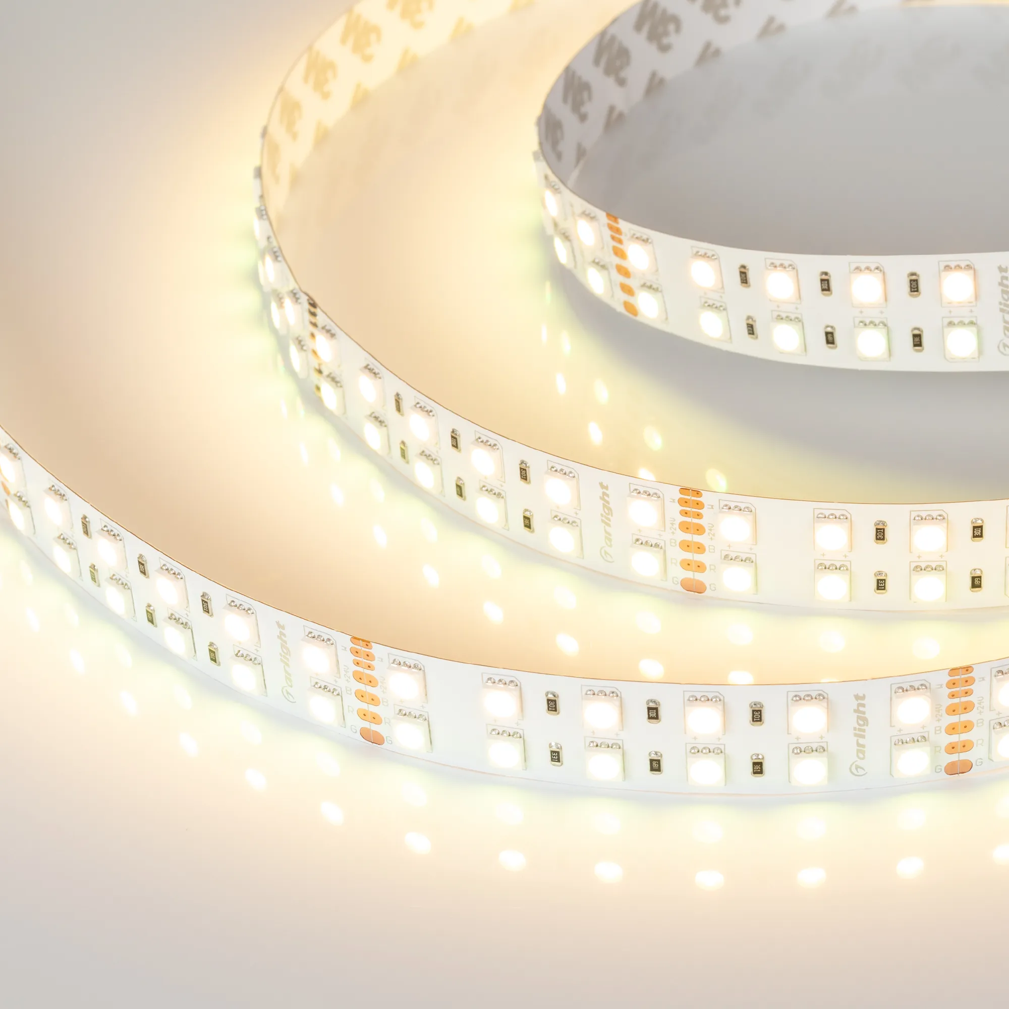 Лента светодиодная RT-B144-19mm 24V RGBW-Warm (32 W/m, IP20, 5m) (Arlight, Открытый)