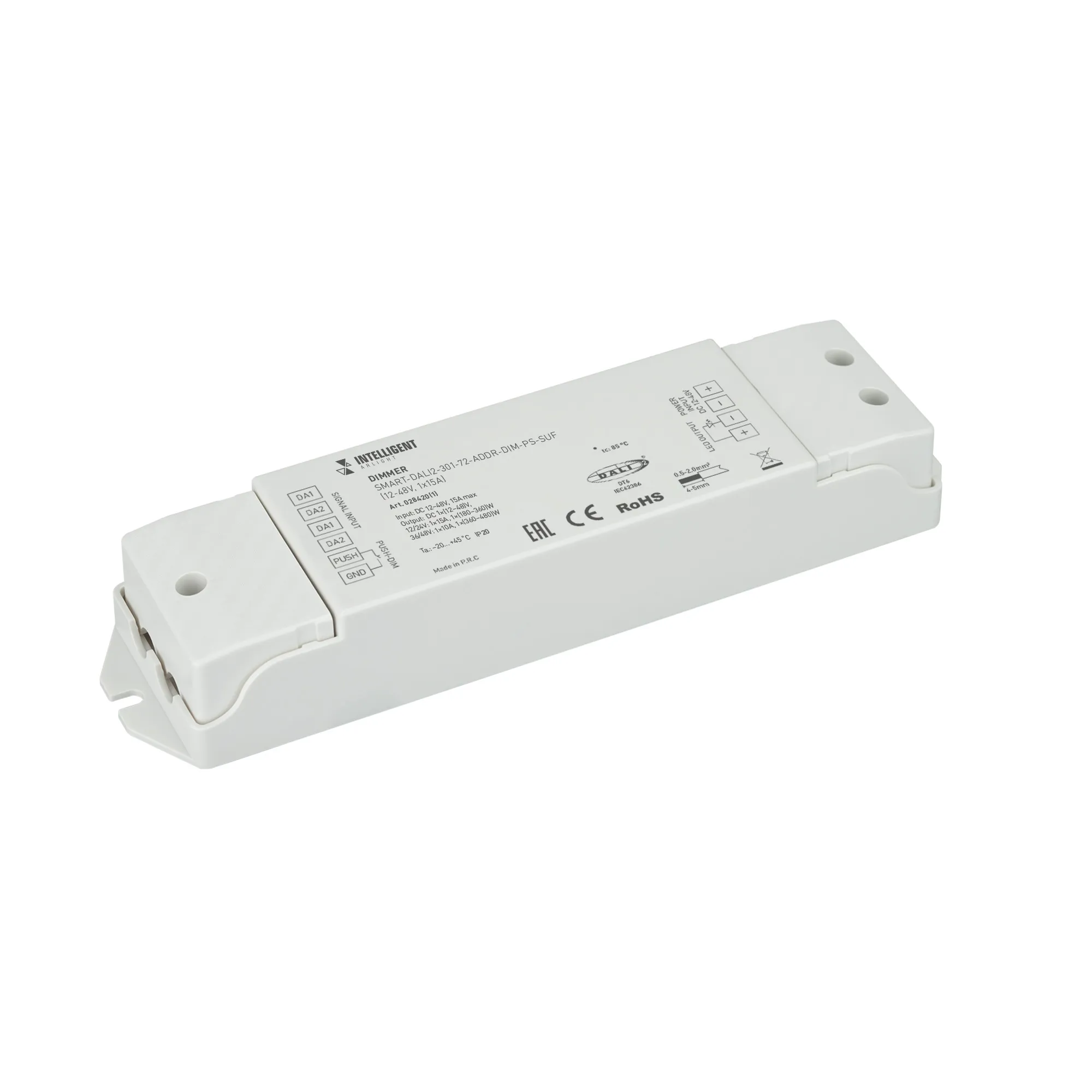 INTELLIGENT ARLIGHT Диммер SMART-DALI2-301-72-ADDR-DIM-PS-SUF (12-48V, 1x15A) (IARL, IP20 Пластик, 5 лет) - изображение товара