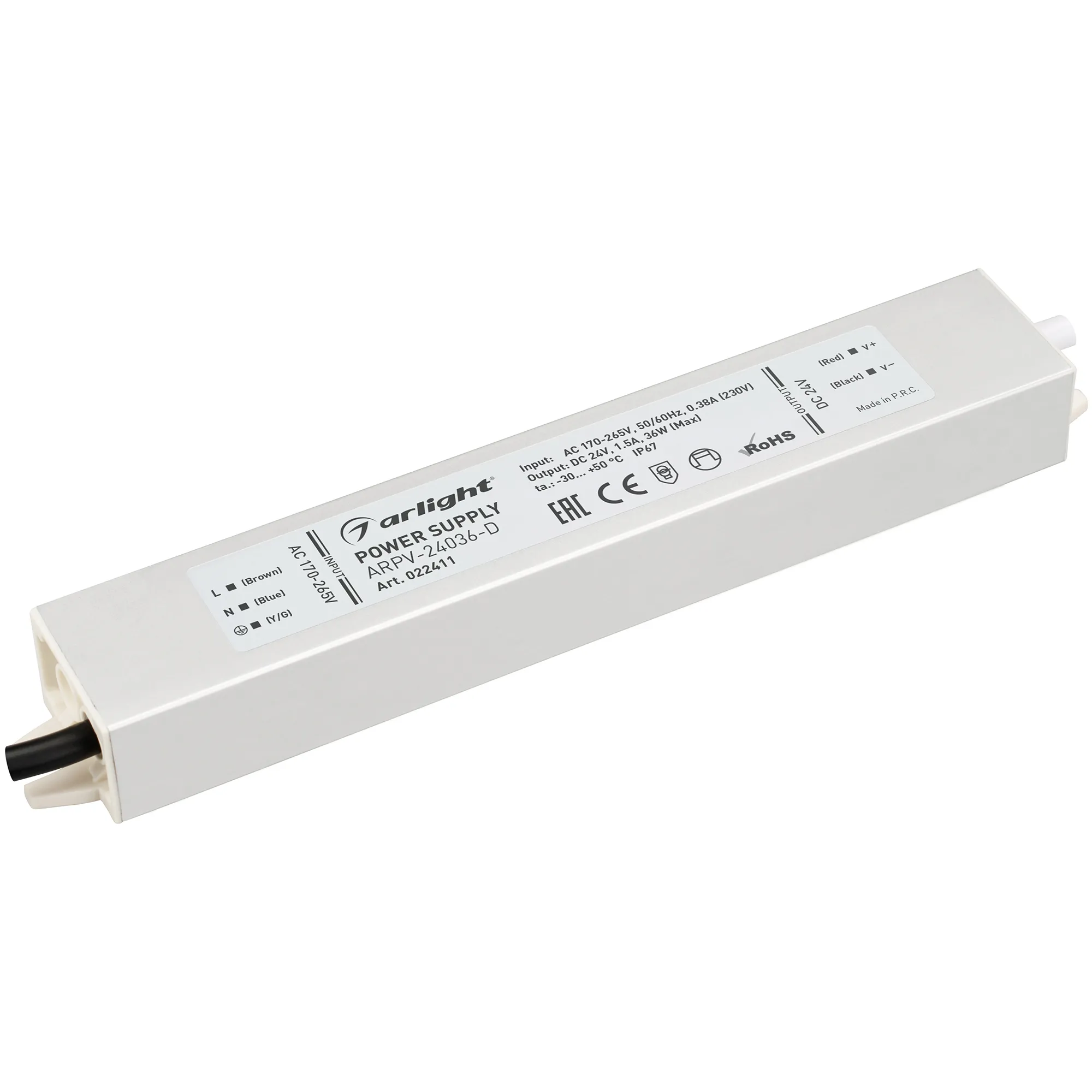Блок питания ARPV-24036-D (24V, 1.5A, 36W) (Arlight, IP67 Металл, 3 года) - изображение товара
