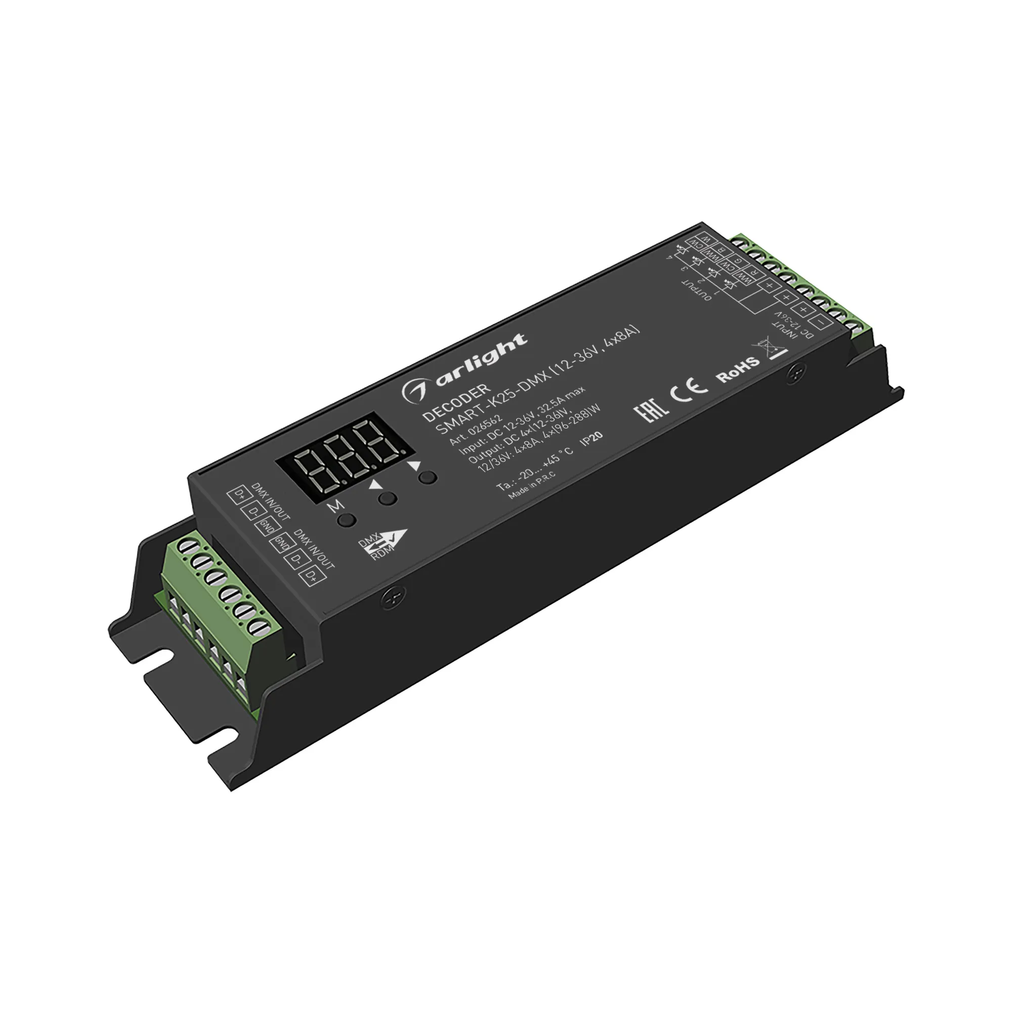 Декодер SMART-K25-DMX (12-36V, 4x8A) (Arlight, IP20 Металл, 5 лет) - изображение товара