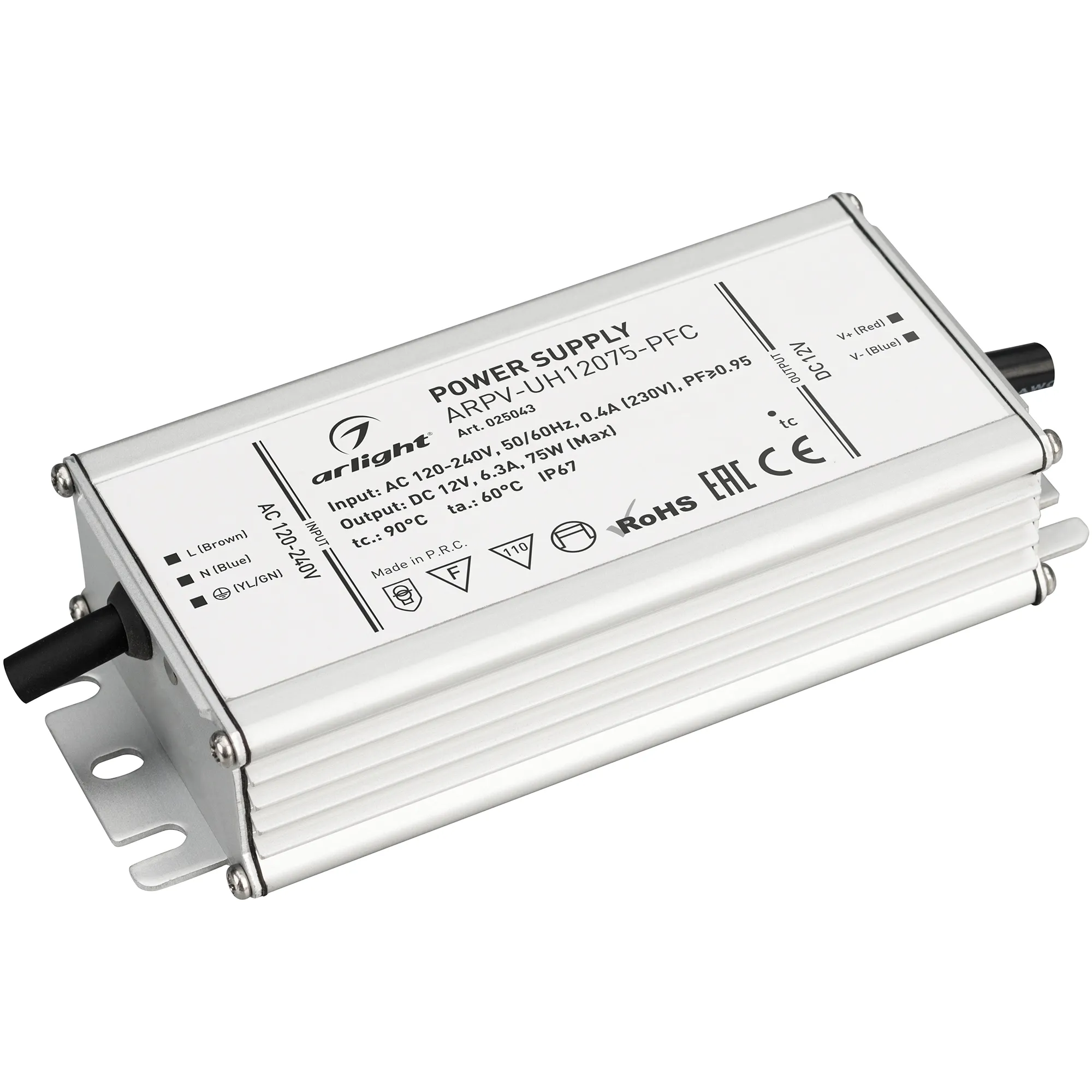 Блок питания ARPV-UH12075-PFC (12V, 6.3A, 75W) (Arlight, IP67 Металл, 7 лет) - изображение товара