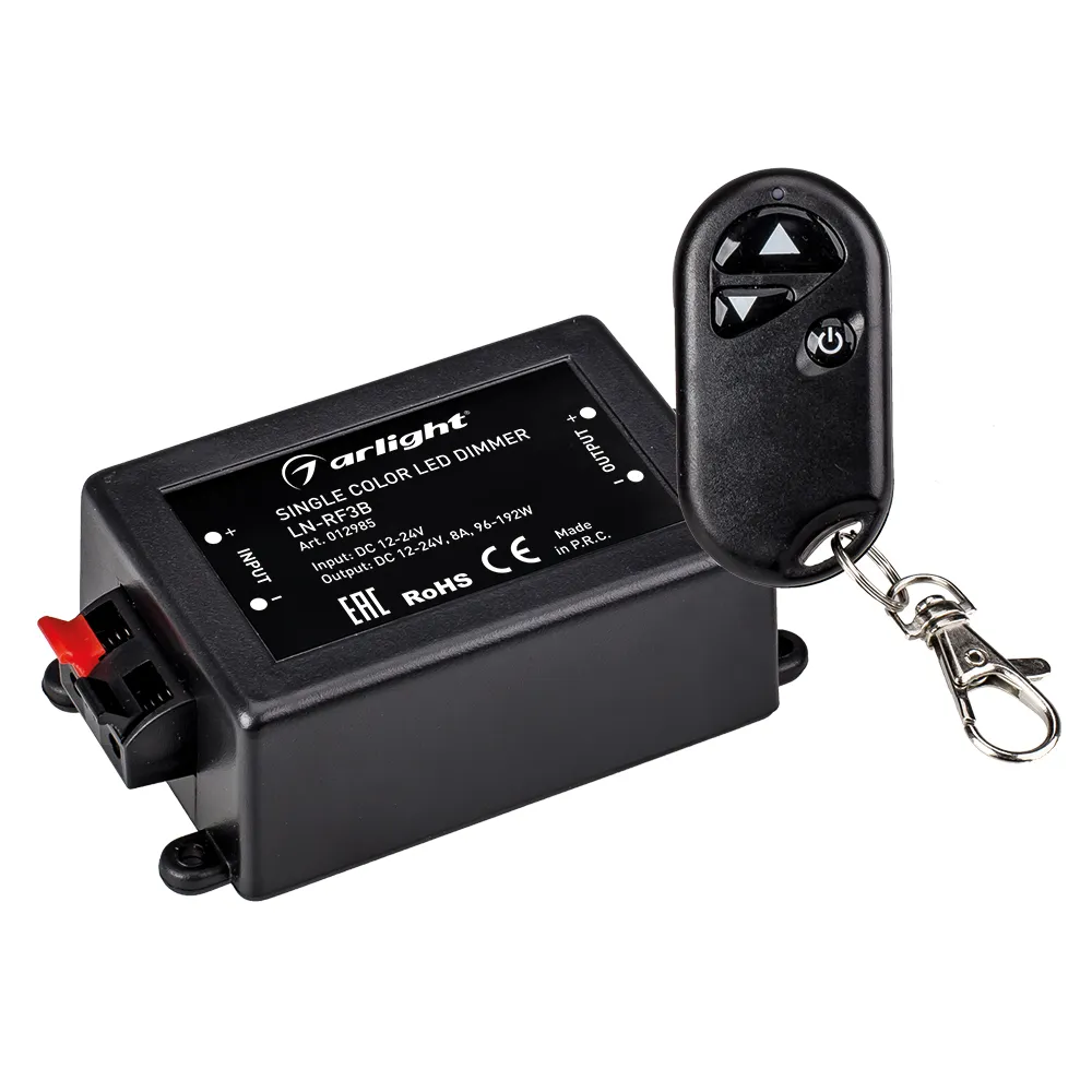 Диммер LN-RF3B (12/24V, 96/192W, ПДУ-брелок 3кн) (Arlight, IP20 Пластик, 1 год) - изображение товара