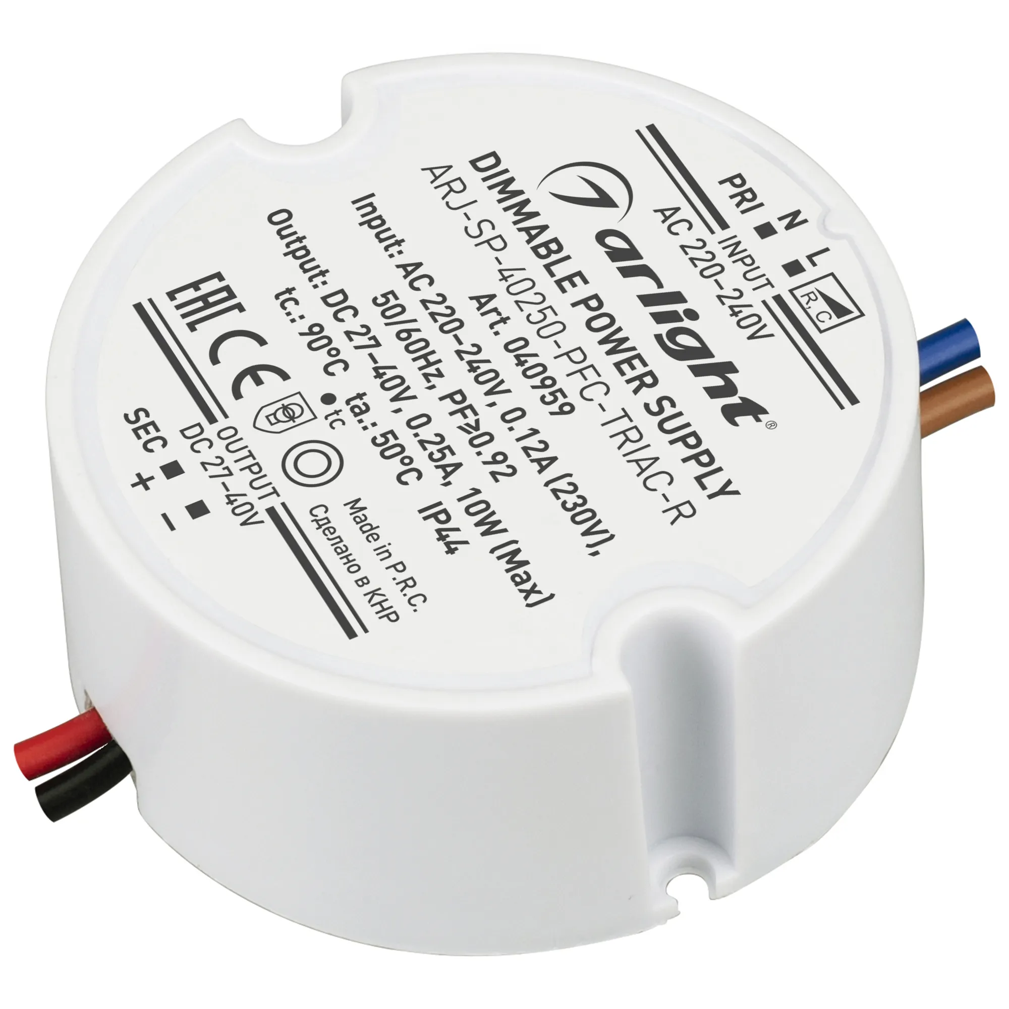 Блок питания ARJ-SP-40250-PFC-TRIAC-R (10W, 27-40V, 250mA) (Arlight, IP44 Пластик, 5 лет) - изображение товара