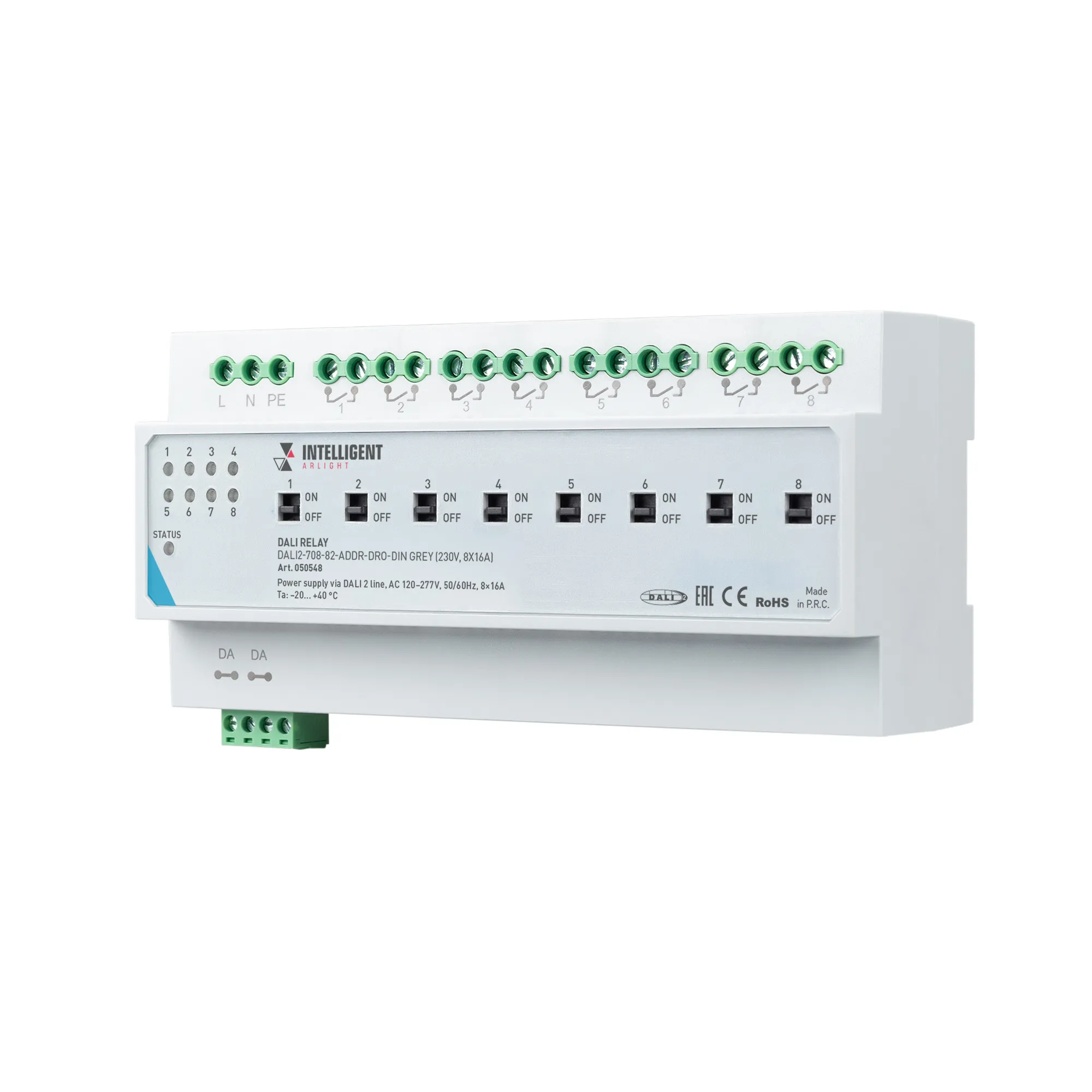 INTELLIGENT ARLIGHT Релейный модуль DALI2-708-82-ADDR-DRO-DIN Grey (230V, 8x16A) (IARL, IP20 Пластик, 3 года) - изображение товара
