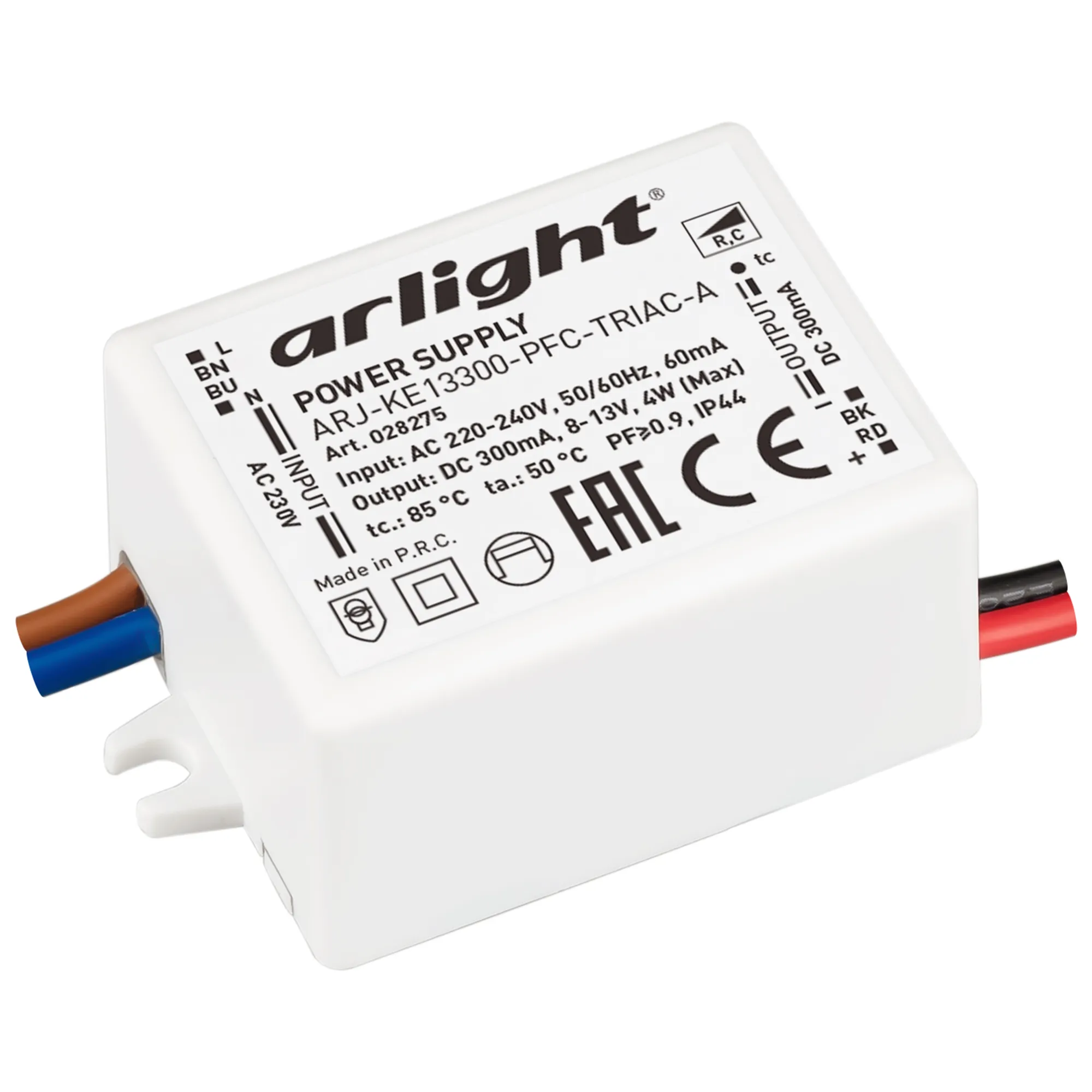 Блок питания ARJ-KE13300-PFC-TRIAC-A (4W, 300mA) (Arlight, IP44 Пластик, 5 лет) - изображение товара
